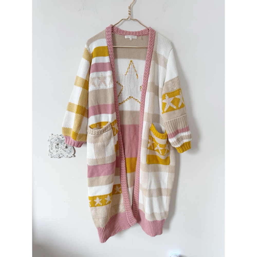 LoveShackFancy Grayson Duster Cardigan Desert Sunset Gingham Striped Star XS / S - Picture 5 of 11